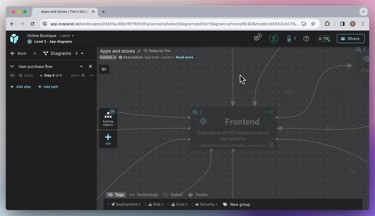 Adding a step to Flow in IcePanel